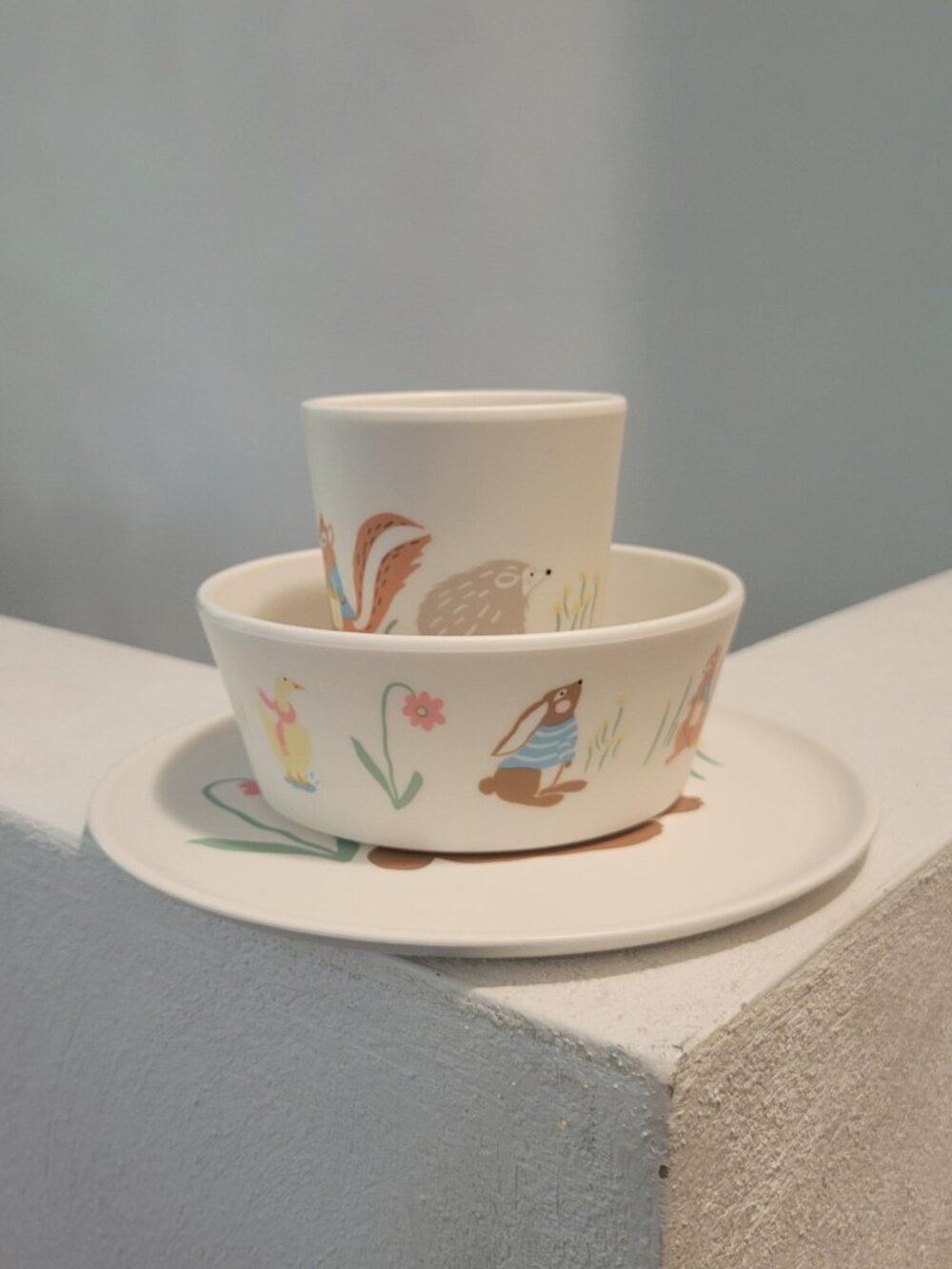 Like New 3pc Pillowfort Artificial Resin Dinnerware Set - Woodland Animals